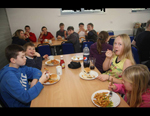 Meal time in main hall in accommodation building